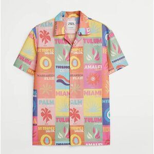 Assouline x Zara Man Travel Series Button Front Shirt Size M Vacation